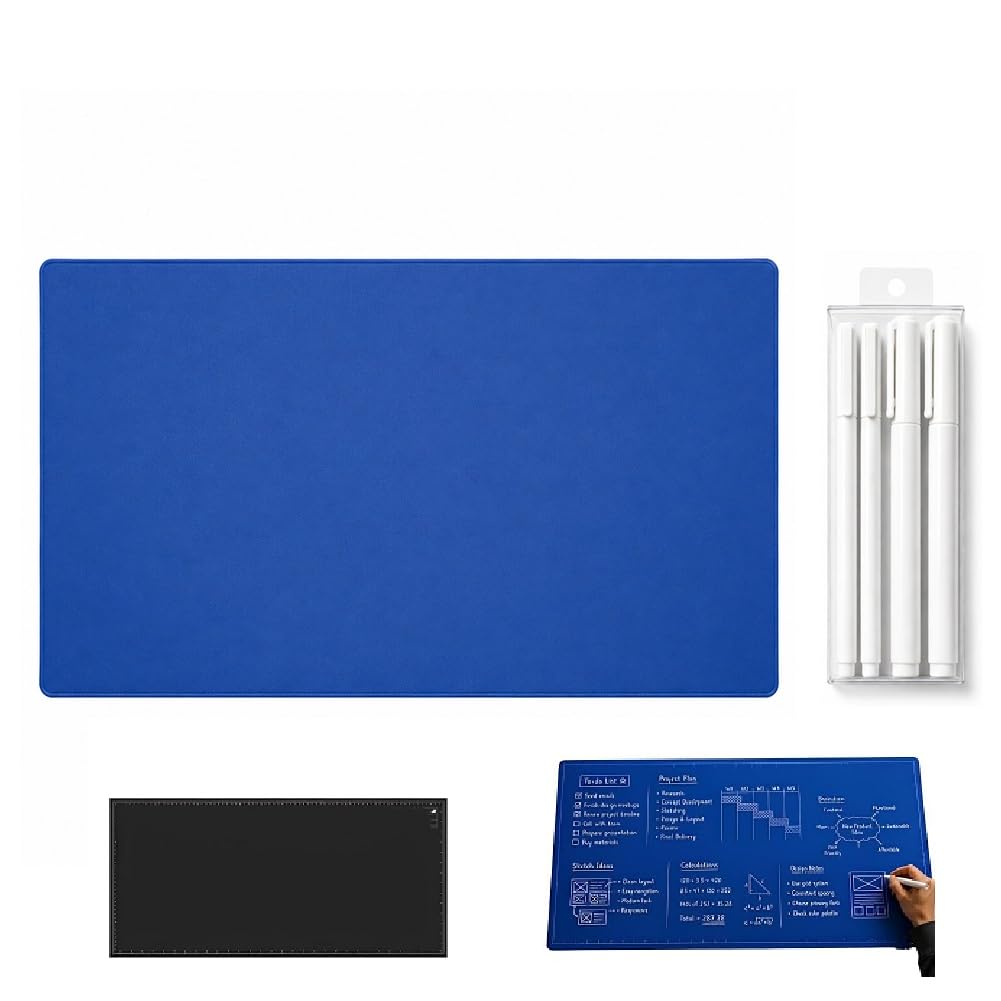 Blueprint Writable Desk Mat,Non‑Slip Rubber Base Mouse Pad with Marker
