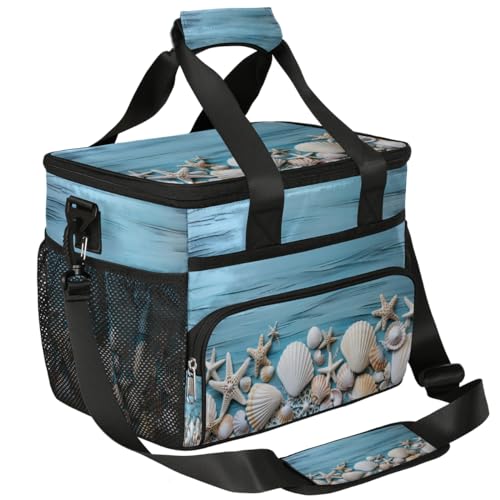 Starfish Sea Shells Insulated Picnic Backpack Lunch Box for Women Men Picnic Basket Tote Lunch Bag Picnic Bag Portable Lunch Bags for Picnic, Beach, Work, Trip,Office, Camp Starfish