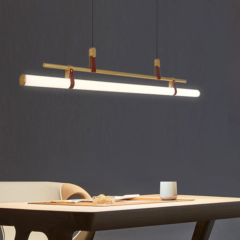 Liniowa lampa wisząca LED 80 cm, kompatybilna ze stołem jadalnym, nowoczesna, minimalistyczna czarna skórzana tuba, styl industrialny, oświetlenie LED