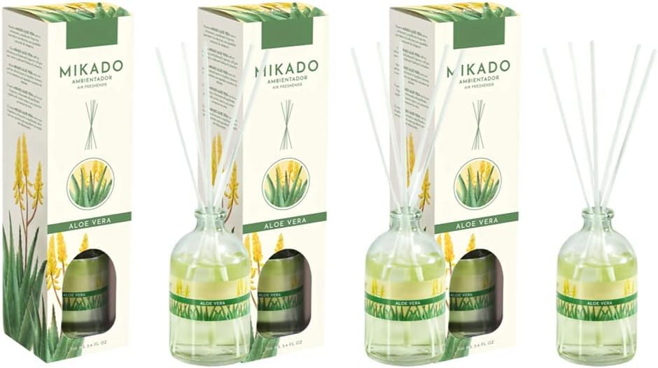 PCMOVILES Mikado Ambientador ALOE VERA 100 ml – Pack de 3 Unidades – Aroma Fresco y Natural – Difusor de Varillas para Casa, Oficina y Armario