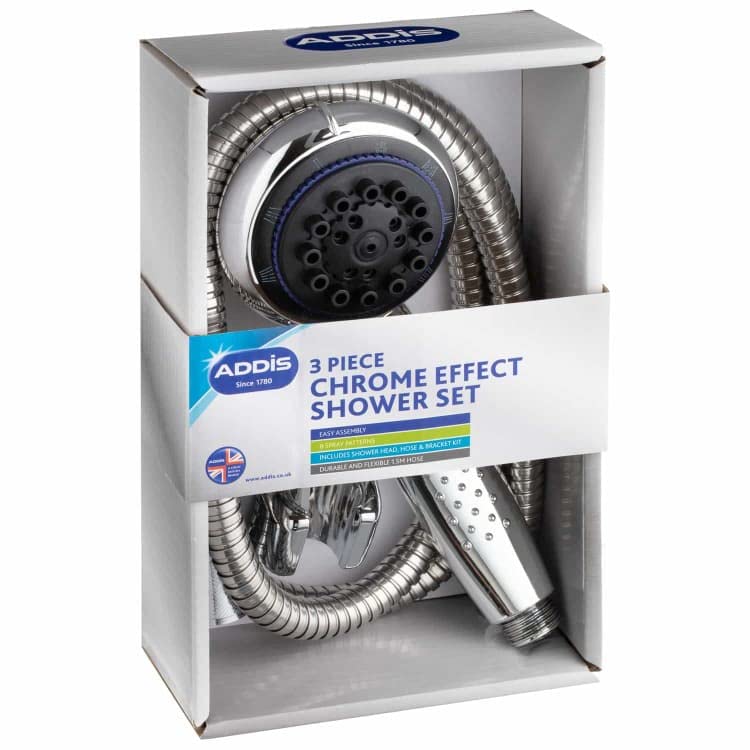 Fizporium Addis 3 Function Chrome Shower Head & Hose with a Larger Surface Area, More Water Will Spray Out at Once Includes: 1 x Shower Head 1 x Hose 1 x Bracket Kit