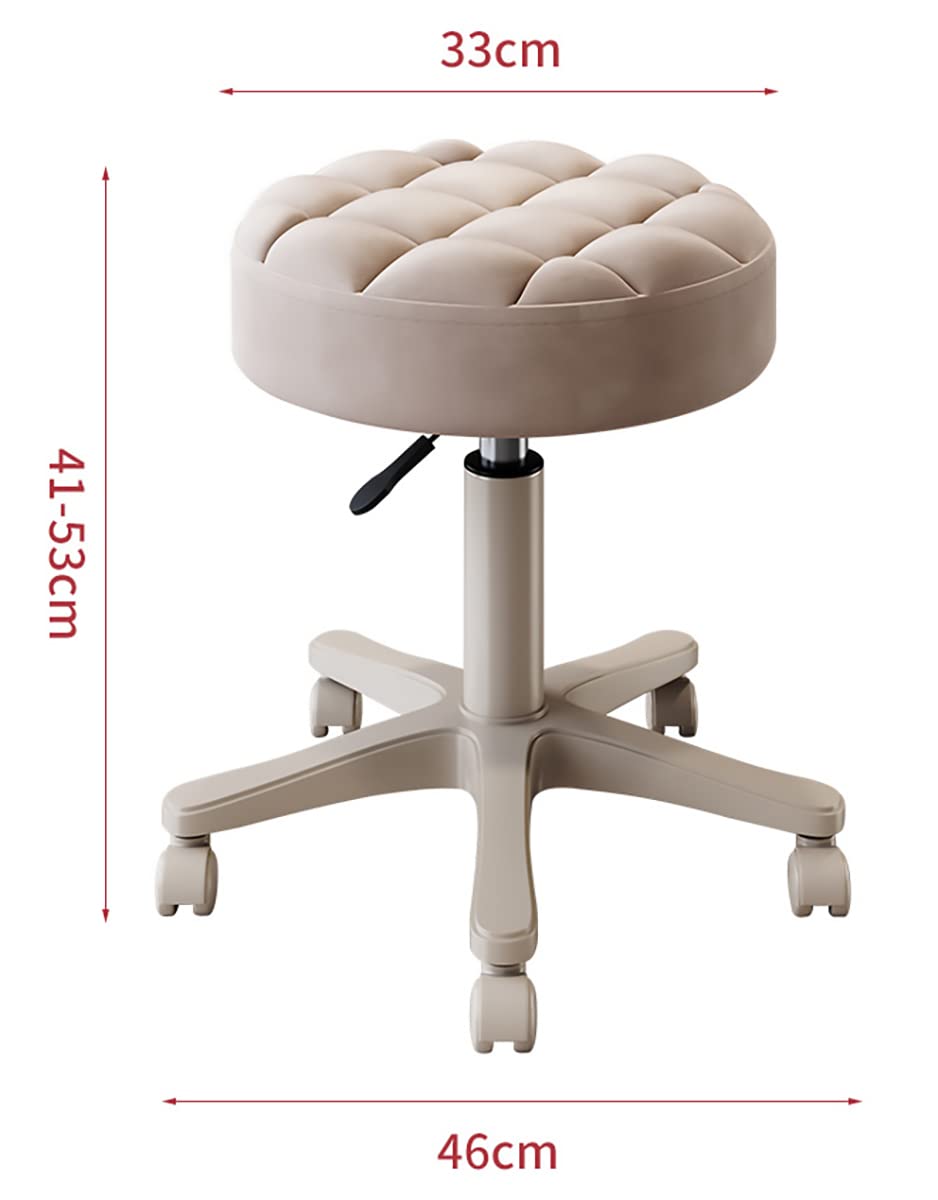Taburete Giratorio con Ruedas silenciosas, Redondo, de Piel sintética, Altura Ajustable, Asiento Ancho de 33 cm, Ideal para salón, hogar, Oficina, masajes, Bar, tocador.