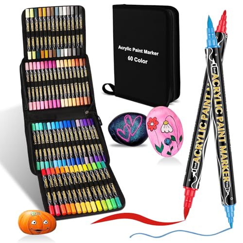 colpart 60Bagtype Acrylic Paint Markers - Acrylic Paint Pens Art Paint Pens for Rock Painting,Wood, Canvas, Stone,Glass, Ceramic Surfaces, DIY Crafts Making Art Supplies