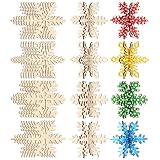 24 Pcs 3D Snowflake Wood Crafts, Winter Wooden Cutouts, Unfinished Snowflake Wooden Slices for Christmas Winter Themed Party Decorations