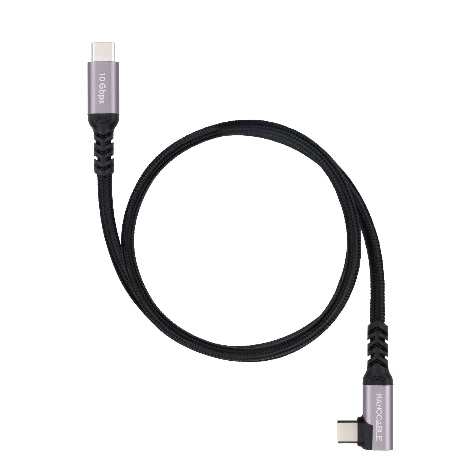 NANOCABLE 10.01.4700 - Cable USB-​C acodado 3.2 Gen2 10Gbp 100W/​5A, 4K/​60Hz, USB-​C/​M-​USB-​C/​M Negro, 0.5 m