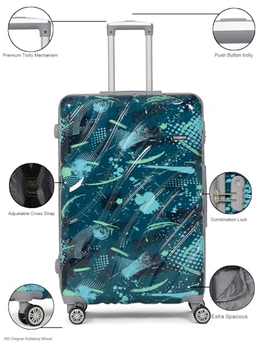 Image of Teakwood World Small 75 cm Check in Size Trolley Bag Polycarbonate 360 Degree 8 Wheels Luggage Bag with TSA Lock, Adjustable Handle Trolley Bags for Travel, Suitcase for Travel | Spark Green