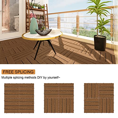 Goovilla Wood Interlocking Deck Flooring Tiles, 9 Pack Wood Floor Tiles, 12X12" Waterproof Patio Deck Tile, Outdoor Flooring All Weather Use, Patio Floor Decking Tiles For Indoor Porch Balcony, Khaki #TOP5