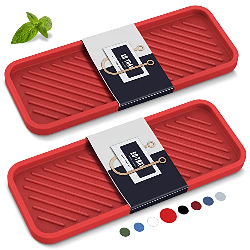 Kitchen Silicone Sink Organizer Tray, Sponge Holder for Sink Caddy（Red）