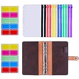 Paket enthält 1 x 6-Ring-PU-Leder-Ordner zum Organisieren, 12 x 6-Loch-A6-Bindertaschen und 20 x selbstklebende Etiketten, um Ihnen zu helfen, die Budgetierung und Finanzen zu vereinfachen