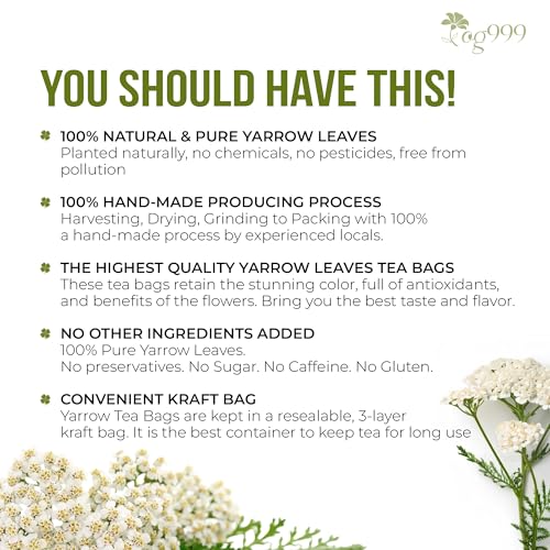 Image of TOG999, Premium Yarrow Leaf Tea Bags | 60 Count | 100% Natural & Pure Achillea Millefolium Herbal Tea, Caffeine-Free Botanical Infusion, Sugar-Free, Vegan.