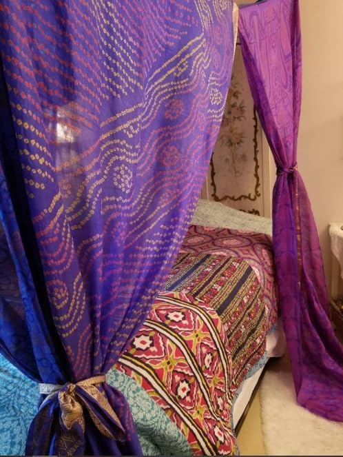 Boho Betthimmel Aus Indischen Saris – Bunter, Handgefertigter Baldachin Für Queensize-Bett Oder Deko