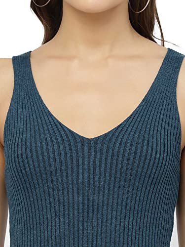 Image of Kalt Women Knitted, Ribbed Cotton Fitted Sleeveless V-Neck Cami Tank Top for Women Stylish