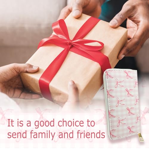 Image of Pink Bow Gifts, Coquette Wallet Pink Bow Cute Cash Clutch Long Billfold With Zipper Coin Pocket Ladies Girls, Birthday Gifts For Mother, Daughter, Bestie, Colleague, Friend