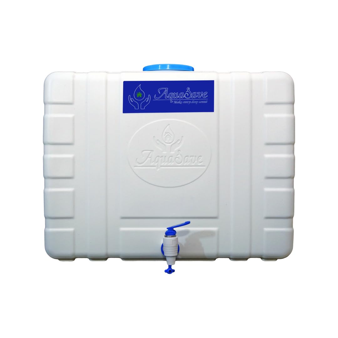 Aquasave RR1 auto sensor RO waste water saving translucent tank 30 Liters | food grade HDPE plastic tank | wall mountable Jerry Can | Portable water storage tank with tap | Suitable with all type of water purifiers