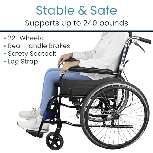 Vive Ultra Lightweight Wheelchair for Adults - Foldable & Collapsible Wheel Chair w/Adjustable Leg Rest & Footrest for Seniors 