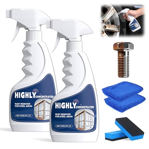 2Pcs Rust Remover Spray for Metal Powerful Rust Remover Heavy Duty Metal Cleaner for Steel & Iron Multipurpose Highly Concentrated Steel Rust Remover for Tools Automotive Parts