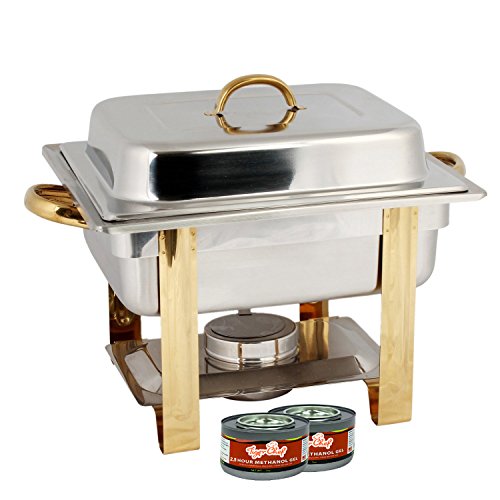 TigerChef 4 Quart Half Size Gold Accented Chafing Dish Stainless Steel Chafing Dish Buffet Set