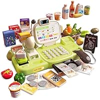 Cash Register Toy with Pretend Play Smart Cash Register Scanner,Conveyor Belt,Learning playset Gift for Toddlers and preschoolers Ages 3 4 5