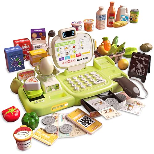 Caja Registradora de Juguete para niños con Escáner Realista,Micrófono y para Jugar a Las Cartas,Supermercado de Simulación,Juguete Educativo para niños y niñas.