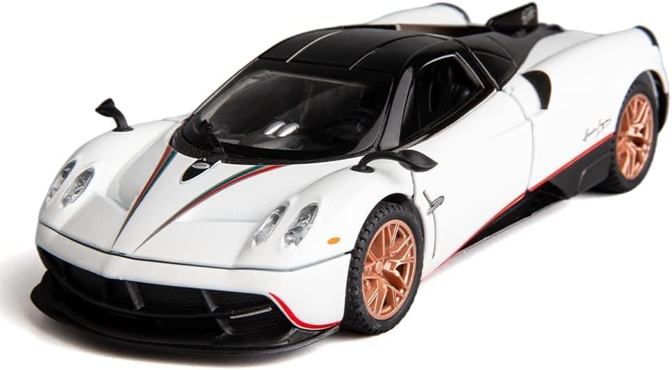 1/24 Big Pagani Toy Car Metal Pull Back Diecast Car with Openable Door and Sound Light, Gifts Toys for Kids (1/24 Big Pagani_White)
