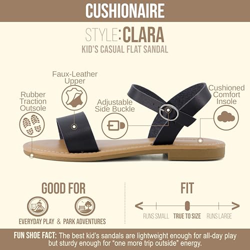 Image of CUSHIONAIRE Clara Casual Flat Girls Sandals, Adjustable Buckle Ankle Strap with Lightweight Cushioned Comfort Kids Sandals