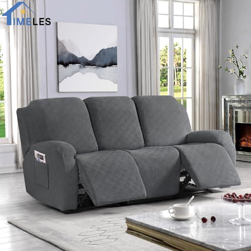 Image of Timeles Recliner Covers for 3 Seater Reclining Couch Covers Sofa Slipcover Furniture Protector for Dogs and Pets Stretch Soft Washable (Three-Seater, Charcoal Gray)