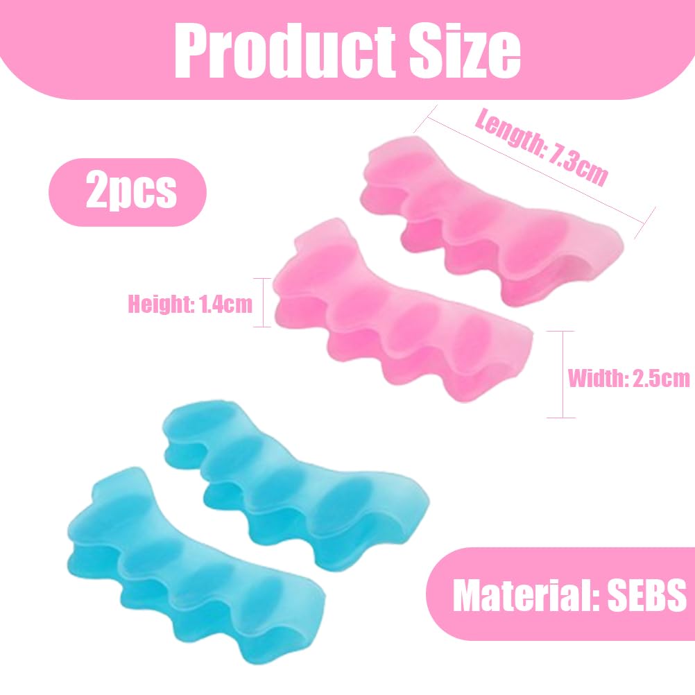 4 separatori di dita del piede, correttore di hallux valgus, separatore di unghie delle dita del piede in gel ripulibile, i piedi a martello, il hallux valgus (blu/rosa)