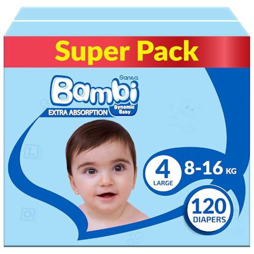 Sanita Bambi Size 4 Large 8-16 Kg Super Box 120 Diapers (Package May Vary)