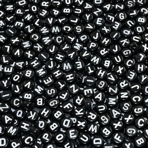 Amaney 1200pcs Black Round Acrylic Alphabet Letter Beads 7x4mm for Jewelry Making Bracelets Necklaces Key Chains