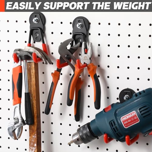 Image of Landhoow 10 Pcs Large Magnetic Hooks Heavy Duty Garage Magnet Hooks Strong Storage Utility Magnetic Hangers with Anti Slip Rubber Coating for Indoor and Outdoor Hanging (Orange)