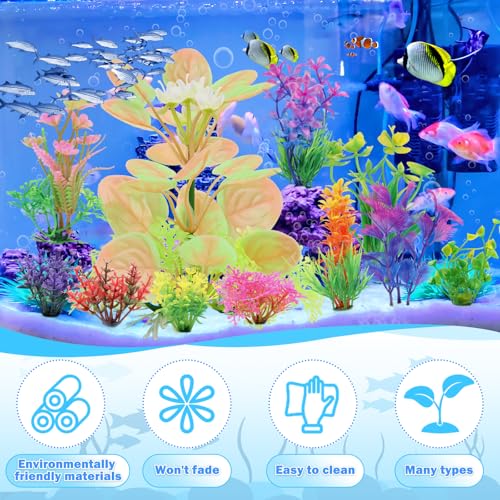 Image of QUOZUO Fish Tank Accessories Aquarium Decorations Plastic Plants, 11cs Small Goldfish Turtle Tank Decorations Artificial Plants, Aquarium Decor Colorful Grass Plant