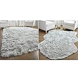 Gorilla Grip Faux Fur Rectangle Area Rug and Faux Fur Sheepskin Area Rug, Both in Light Gray Color,...
