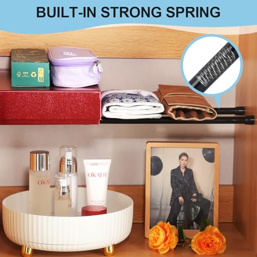 Image of Spring Tension Rod, Goowin Small Tension Rod, 5 /8 inch Diameter No Drilling Expandable Short Tension Rods Spring Rods, Tension Rods for Closet, Cupboard, Hanging Clothes, Black, 2 Pack (10-15.7 inch)