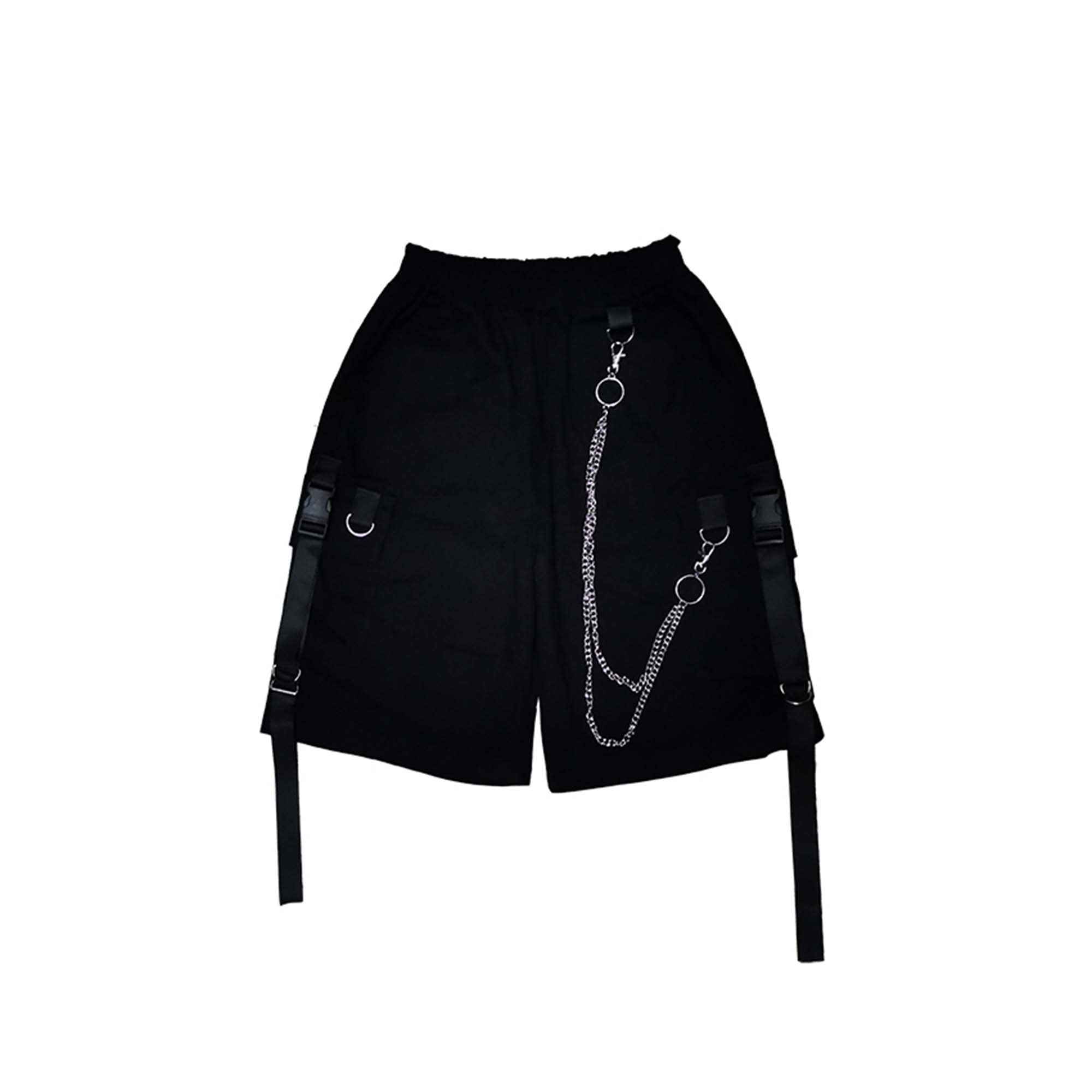 MEINVQIAOTI Black Cargo Pants for Women Street Harajuku Loose Straight Shorts Black Pants with Chains