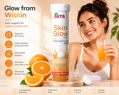 Image of Glutathione Effervescent Tablets | L-Glutathione + Vitamin C for Skin Brightening & Radiance | Orange Flavor | for Men & Women | 15 Tablets