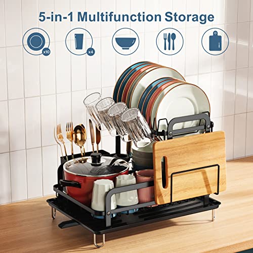 Gslife Dish Drying Rack With Drainboard - 2 Tier Rust Resistant Dish Rack For Kitchen Counter, Dish Drainer Racks Set With Utensil Holder, Cutting Board Holder, Black #TOP4