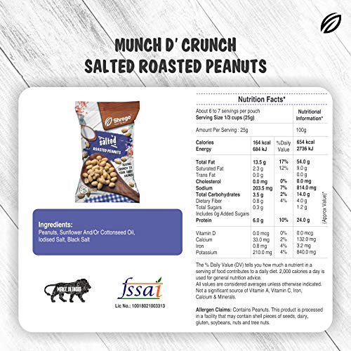 Image of SHREGO Salted Roasted Peanuts, Healthy Namkeen and Snacks, Pack of 5, 800G (5X160G)