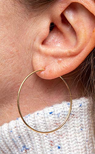 Large 14K Yellow Gold Continuous Endless Hoop Earrings, 1.25Mm Tube (1.6 Inches, 41Mm) #TOP1