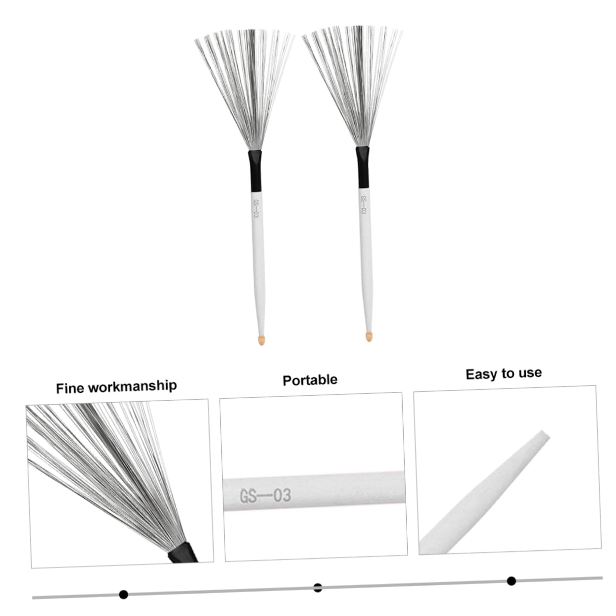 VICASKY 3paia Bacchette Per Batteria Con Manico Antiscivolo Spazzole Retrattili Per Strumenti Percussione Per Insegnanti Giovani Musicisti e Gruppi Musicali