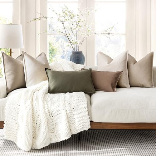 Image of Foindtower Pack of 2 Decorative Cotton Linen Throw Pillow Covers Soft Modern Farmhouse Cushion Cover Cozy Vintage Accent Pillowcase for Couch Sofa Bed Living Room Home Decor, 22x22 Inch Light Beige