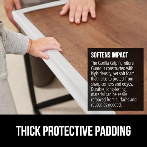 Image of GORILLA GRIP Baby Proof Corners and Edges for Furniture, Kid Proofing Adhesive Table Corner Protectors, Heavy Duty Soft Rubber Foam Protection, Includes 8 Protective Safety Guards, 15 Feet, Off White