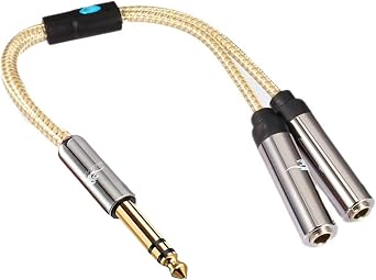 1/4 Splitter Cable, 6.35mm Stereo Male Plug to Dual 1/4" TRS 6.35mm Female Jack Audio Speaker Nylon Braid Cable, 8 inches /20cm