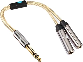 1/4 Splitter Cable, 1/4" TRS 6.35mm Stereo Male Plug, Dual 1/4" TRS 6.35mm Female Jack Audio Speaker Nylon Braided Cable 8"/20cm