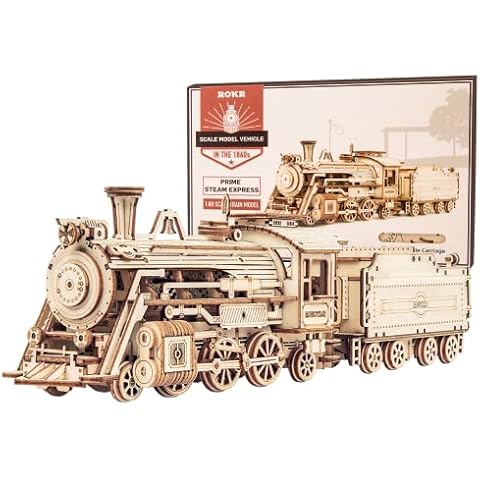 ROKR 3D Wooden Puzzle for Adults-Mechanical Train Model Kits-Brain Teaser Puzzles-Vehicle Building Kits-Unique Gift for Kids on Birthday/Christmas Day(1:80 Scale)(MC501-Prime Steam Express) Cover