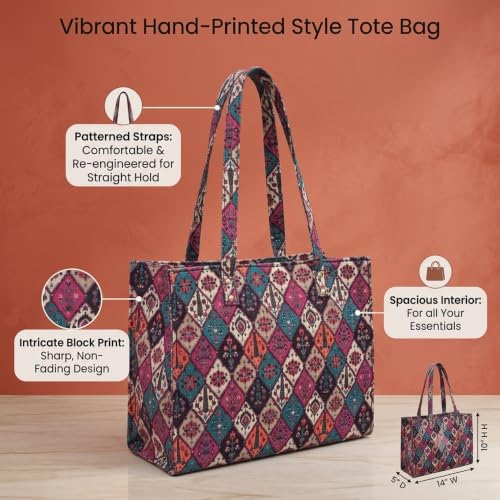 Image of Stylish Jute Tote Bag for Office & Laptop | Large Capacity Shoulder Handbag with Zip Pockets | Lightweight Waterproof Shopper Tote for Work, College, Shopping & Gift for Women