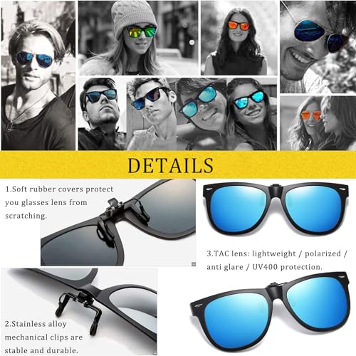 Image of Polarized Clip-on Sunglasses Over Prescription Glasses Anti-Glare UV Protection Flip-up Sun Glasses