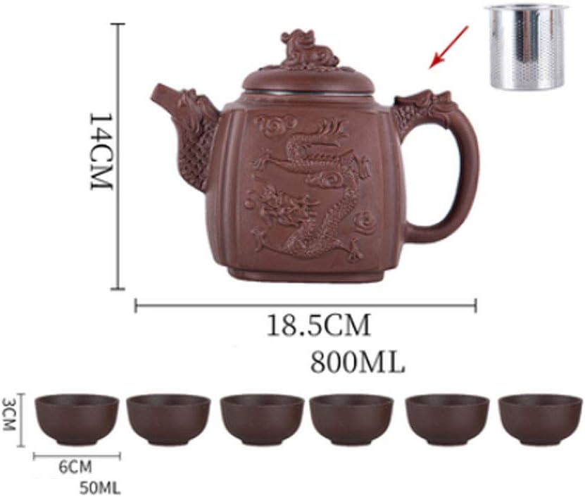 Maya Star Chinese Handmade Yixing Purple Clay Teapot and 6 Purple Clay Cups,Large Capacity Kongfu Teapot for Household A25