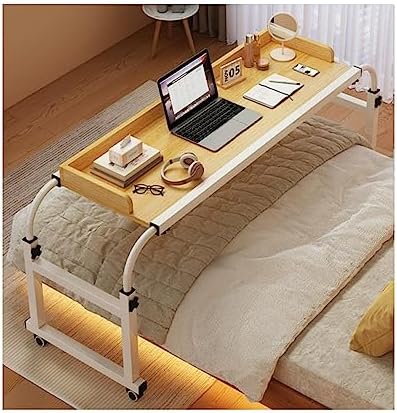 Overbed Table Laptop Table Overbed Desk Computer Desk Standing Workstation Food Tray Desk Overbed Table with Wheels Height Adjustable for Twin/Full/Queen/King Size Bed Frame