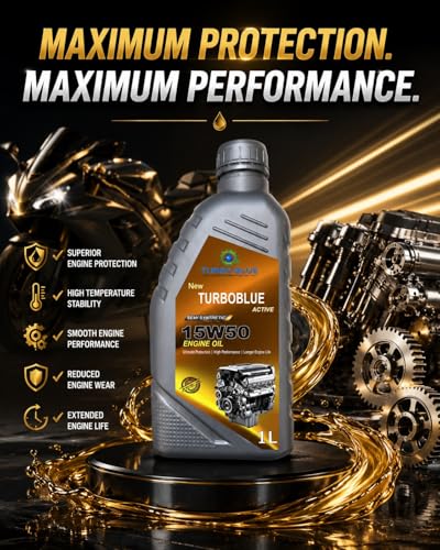 Image of TURBO BLUE 15W50 Engine Oil 1 Litre High Performance Motorcycle Engine Lubricant Enhanced Engine Protection & Smooth Performance Pack of 1
