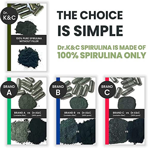 Dr.k&C Organic Spirulina Superfood Supplement – Pure Natural Blue Green Microalgae 600 Mg 120 Veggie Capsules Health Immune System Antioxidants Protein Fiber No Filler Non Gmo Vegan #TOP4